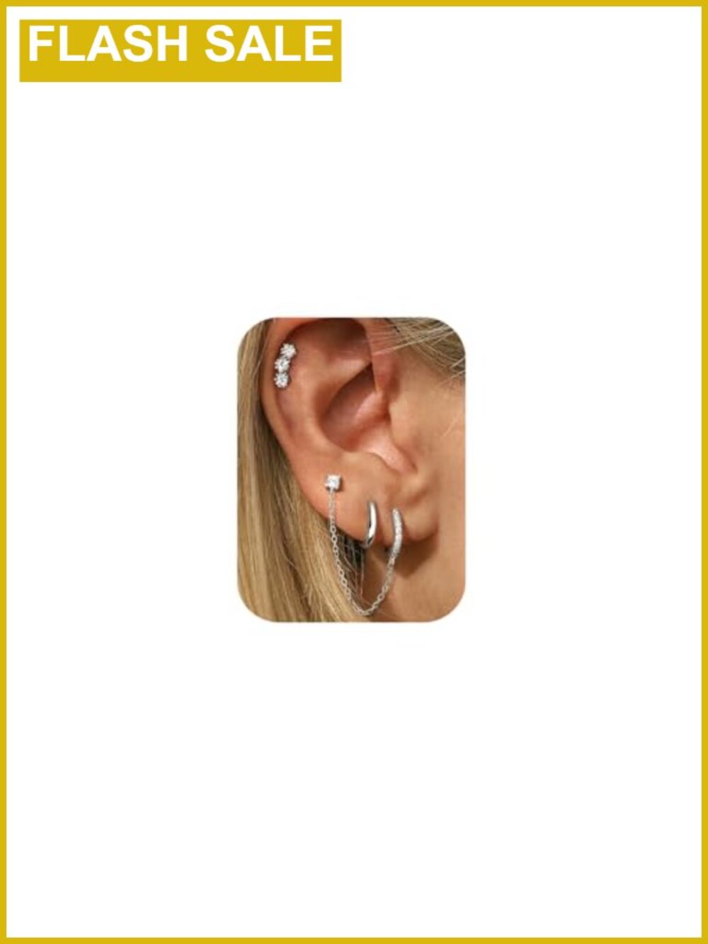 14K Gold Plated Hypoallergenic Earring Set - Dainty Hoop Stud Chain for